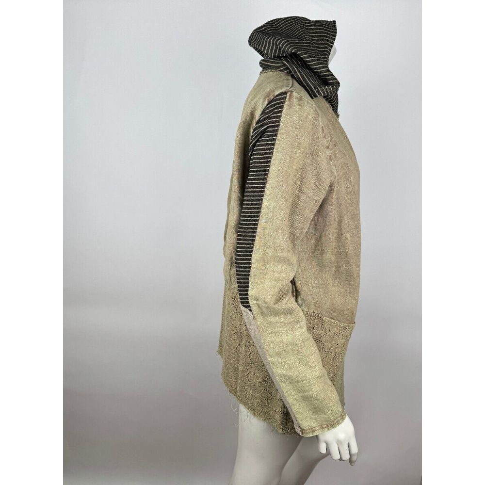 BKE Gimmicks Lagenlook Linen Wrap Jacket‎ Women L Green Lace Long Sleeve Hoodie - Picture 9 of 14